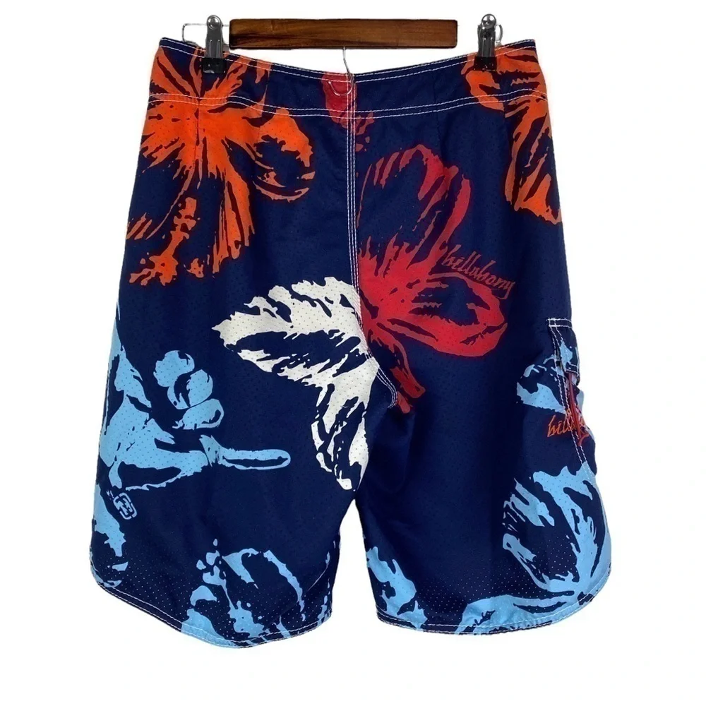 Billabong Floral Laced Front Swim Board Shorts Men's 32 Blue‎
